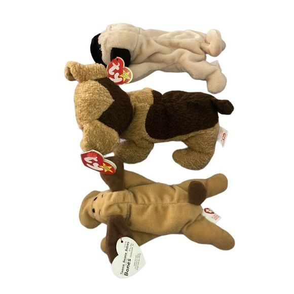 Lot of 3 Tuffy Pugsly Bones Dog Ty Beanie Baby Plush Collectible Tag Error Missp - Picture 9 of 11